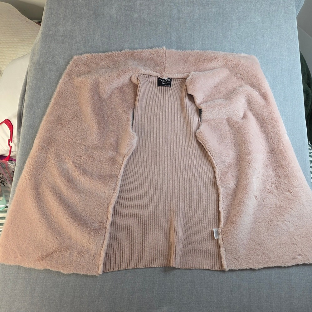 Twelfth Love‎ Faux Fur Ribbed Knit Vest Womens Medium Pink Dusty Rose Glam Luxe - Picture 4 of 9